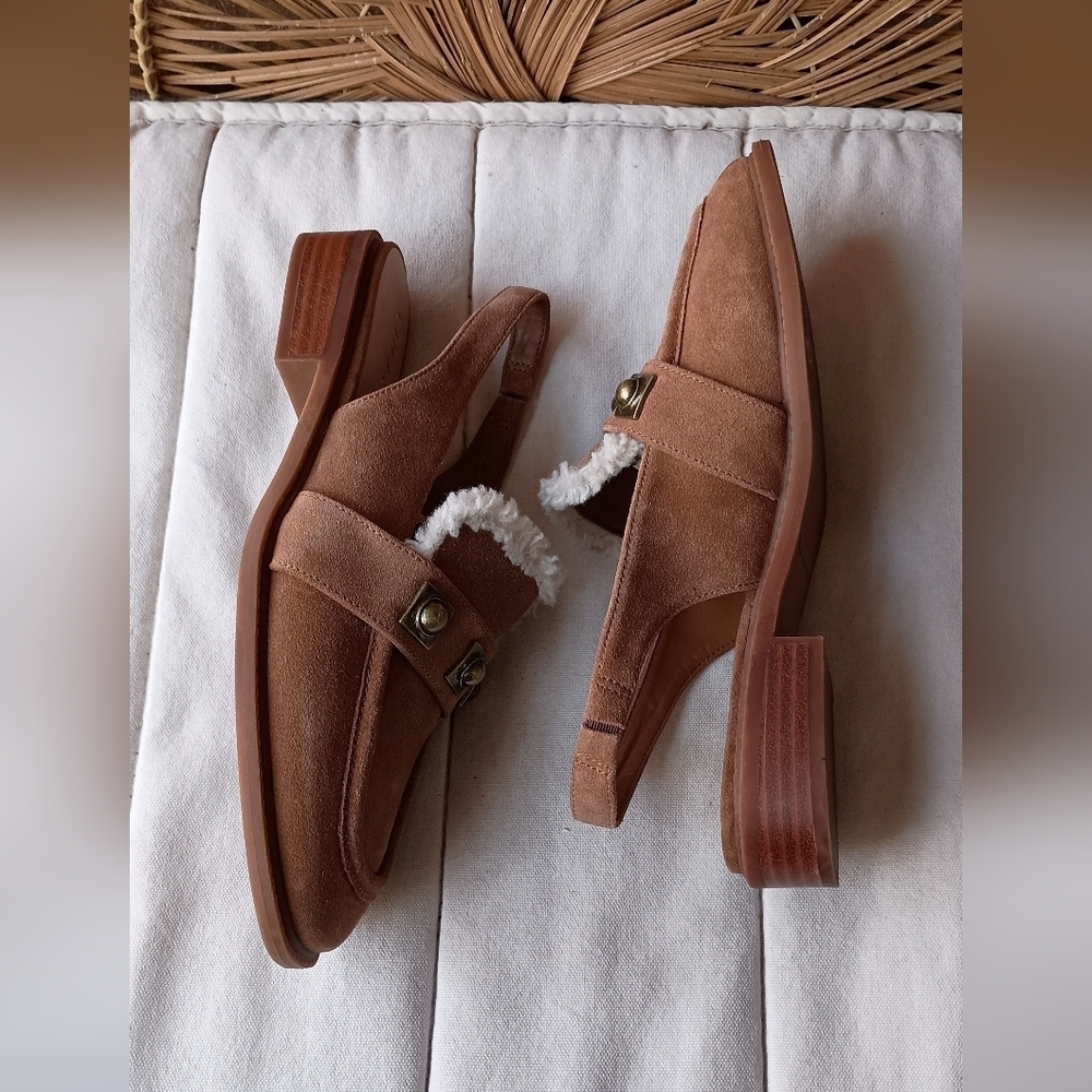 Chelsea & Violet Brown Mules with White Faux Fur Trim_9.5 - Picture 5 of 6